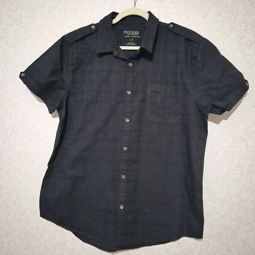 Guess Men's Black Short Sleeve Button-Down Shirt...size:L - Picture 1 of 9